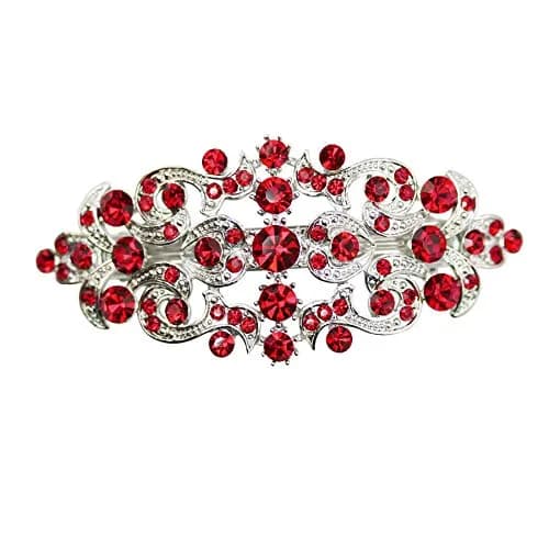 Faship Gorgeous Red Crystal Floral Hair Barrette Clip | Elegant Bridal Hair Accessory (70-120 chars) thumbnail 1