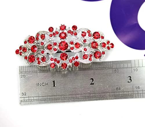 Faship Gorgeous Red Crystal Floral Hair Barrette Clip | Elegant Bridal Hair Accessory (70-120 chars) thumbnail 4