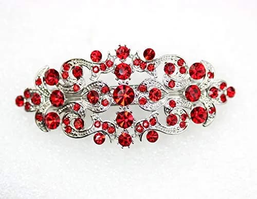 Faship Gorgeous Red Crystal Floral Hair Barrette Clip | Elegant Bridal Hair Accessory (70-120 chars) thumbnail 2