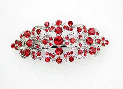 Faship Gorgeous Red Crystal Floral Hair Barrette Clip | Elegant Bridal Hair Accessory (70-120 chars) thumbnail 3