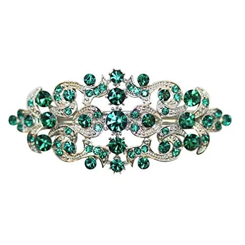 Faship Gorgeous Green Hair Barrette | Rhinestone Floral Hair Jewelry for Women thumbnail 1