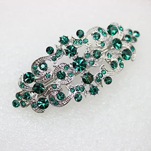 Faship Gorgeous Green Hair Barrette | Rhinestone Floral Hair Jewelry for Women thumbnail 2