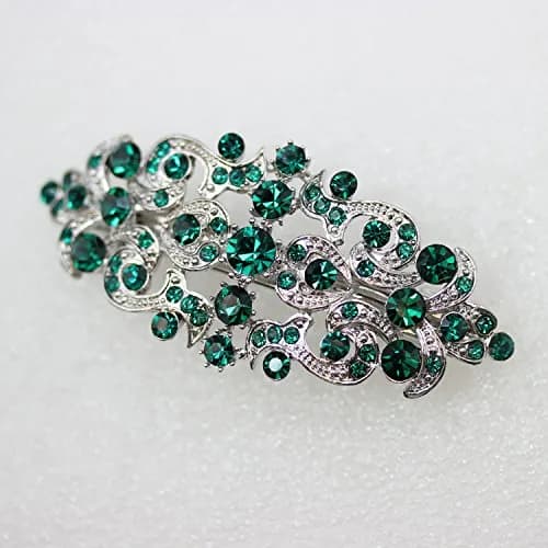 Faship Gorgeous Green Hair Barrette | Rhinestone Floral Hair Jewelry for Women thumbnail 3