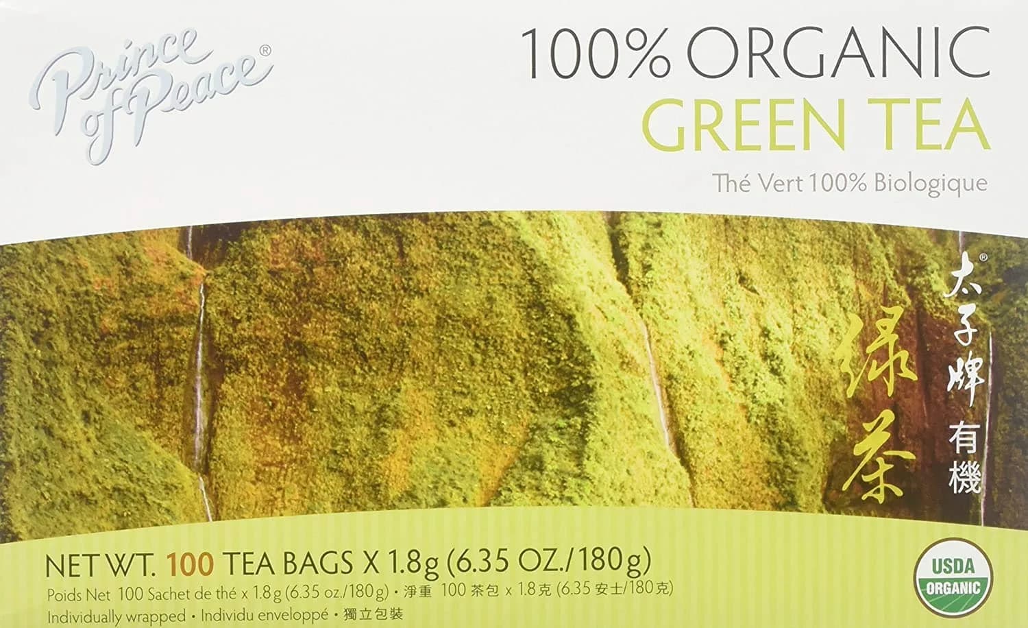 Prince Of Peace Organic Green Tea 100 Tea Bags | Unsweetened, Lower Caffeine, Organic & Herbal Benefits