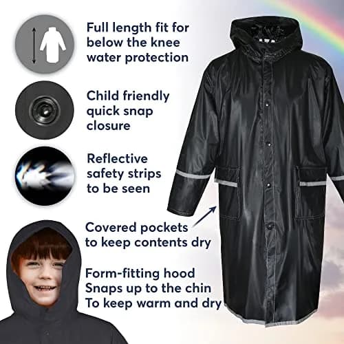Maypes Kids Raincoat with Reflector - Unisex Vinyl Rain Jacket Water Resistant for Kids of All Ages thumbnail 3