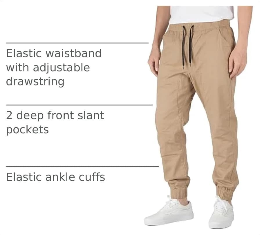 ITALYMORN Men's Stretch Chino Joggers, Slim Casual Pants - L, Khaki | Premium Cotton & Stretch for All-Day Comfort thumbnail 5