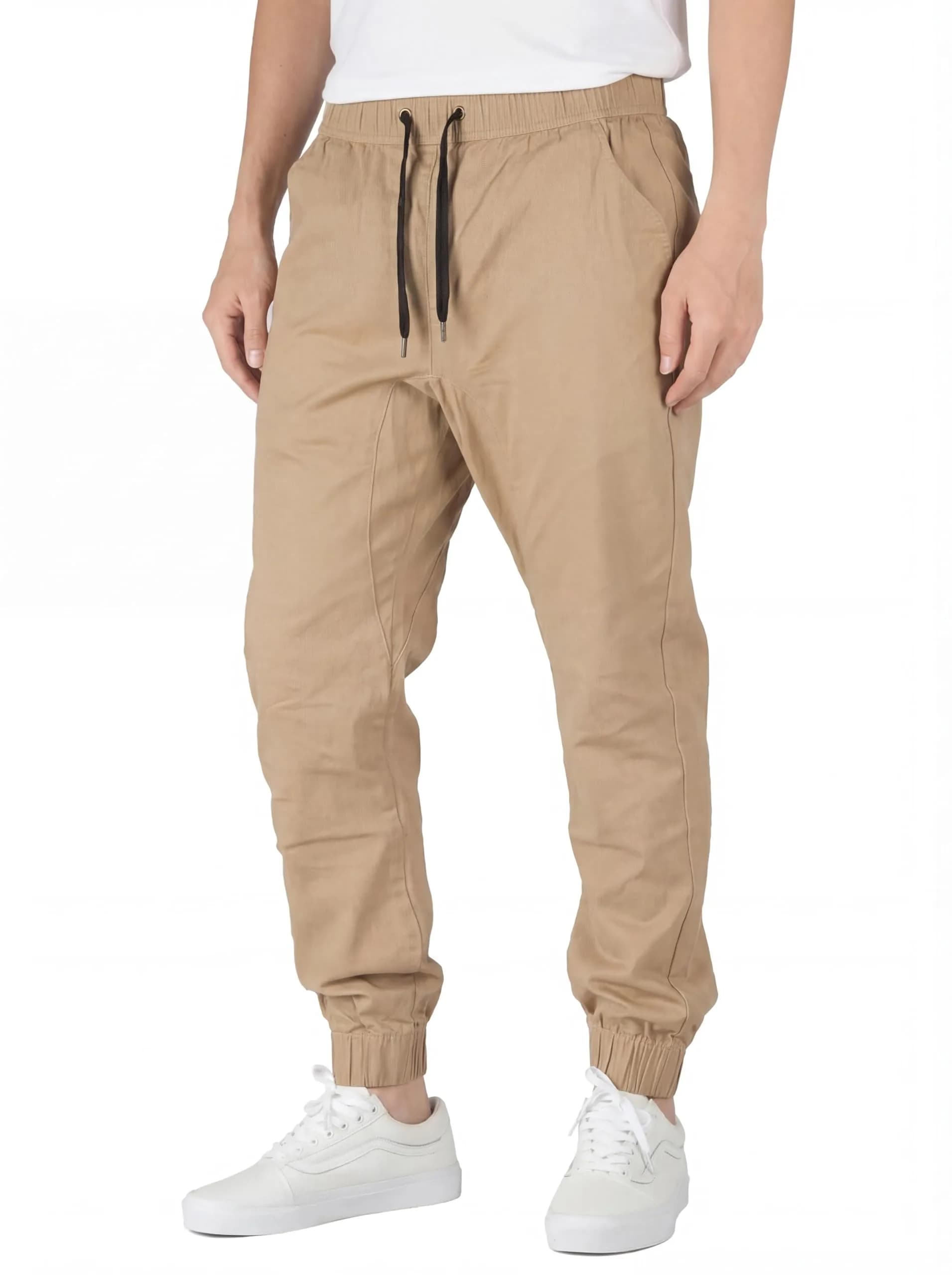 ITALYMORN Men's Stretch Chino Joggers XL Khaki | Slim Casual Pants with Flex & Authentic Cotton
