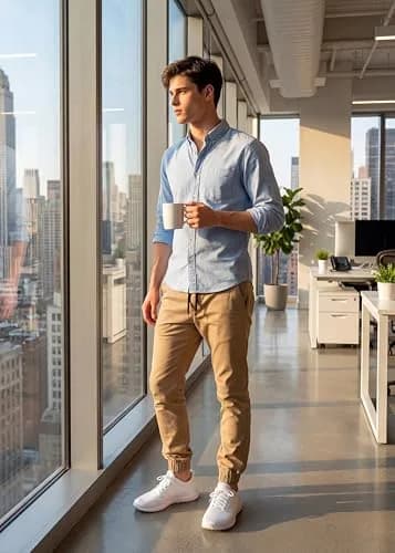 ITALYMORN Men's Stretch Chino Joggers XL Khaki | Slim Casual Pants with Flex & Authentic Cotton thumbnail 7