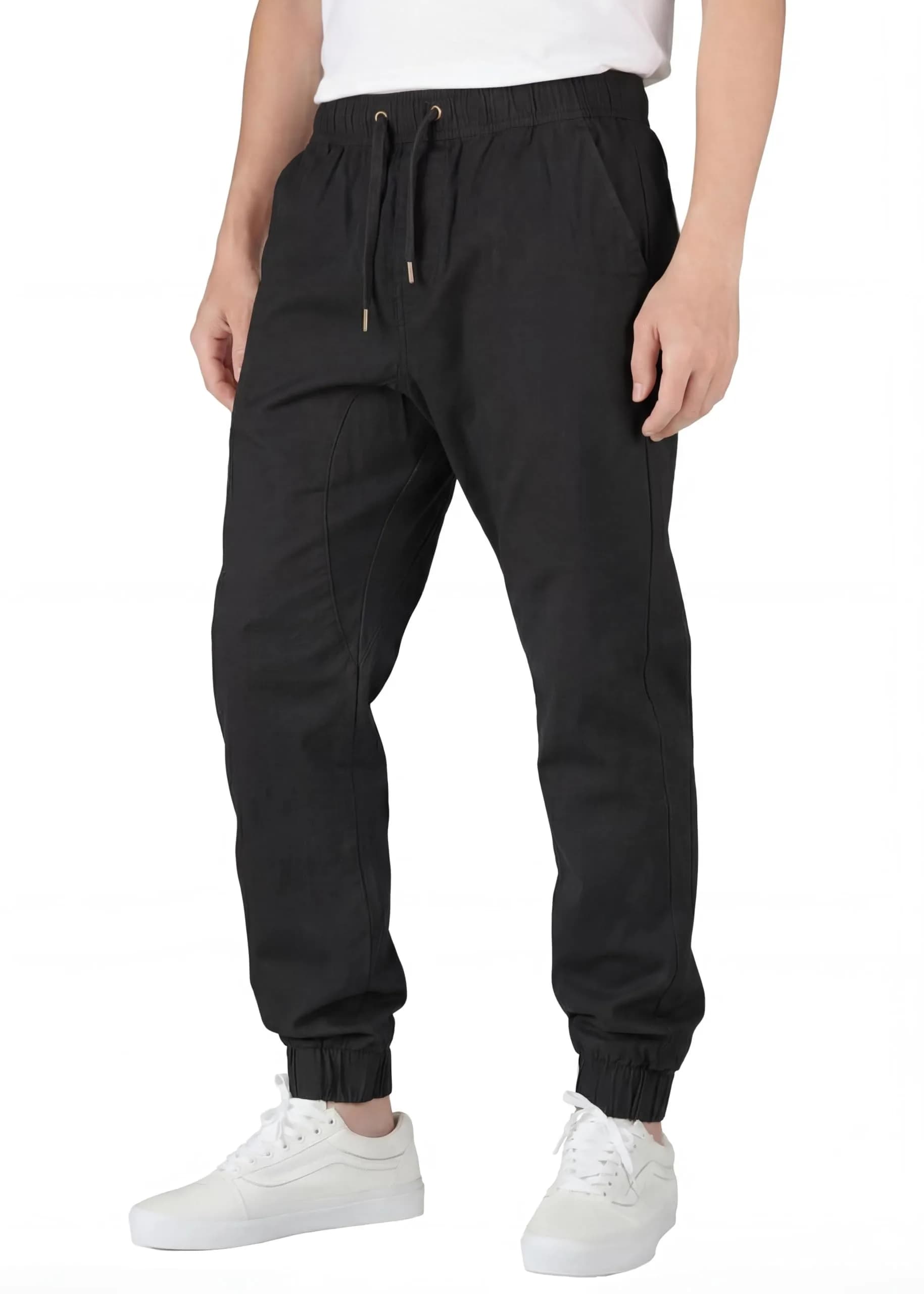 ITALYMORN Men's Stretch Chino Joggers, Slim Casual Pants - L, Khaki | Premium Cotton & Stretch for All-Day Comfort — Black / X-Large