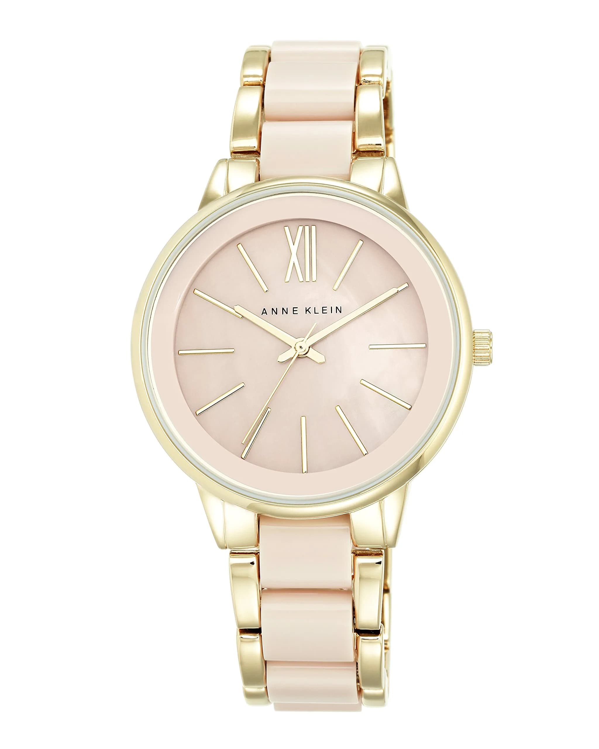 Anne Klein Women's Blush Pink Mother-of-Pearl Dial Resin Bracelet Watch 37mm | Japanese Quartz Movement — Blush Pink/Gold