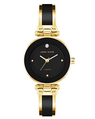 Anne Klein Black/Gold-Tone Bangle Watch with Diamond Dial | 28mm Case - main product image
