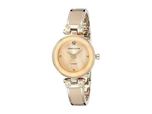 Anne Klein Women's Rose Gold-Tone Bangle Watch with Diamond Dial | 28mm Case — Tan/Gold