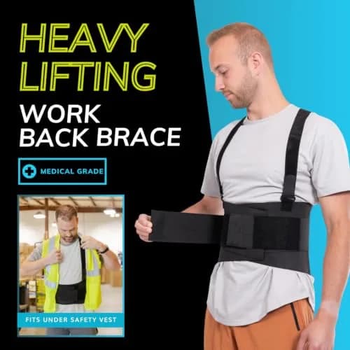 BraceAbility Work Back Brace - Industrial Lower Back Support Belt for Men & Women in Construction, Warehouse, Heavy Lifting | Adjustable Suspender Straps thumbnail 4
