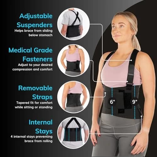 BraceAbility Work Back Brace - Industrial Lower Back Support Belt for Men & Women in Construction, Warehouse, Heavy Lifting | Adjustable Suspender Straps thumbnail 5