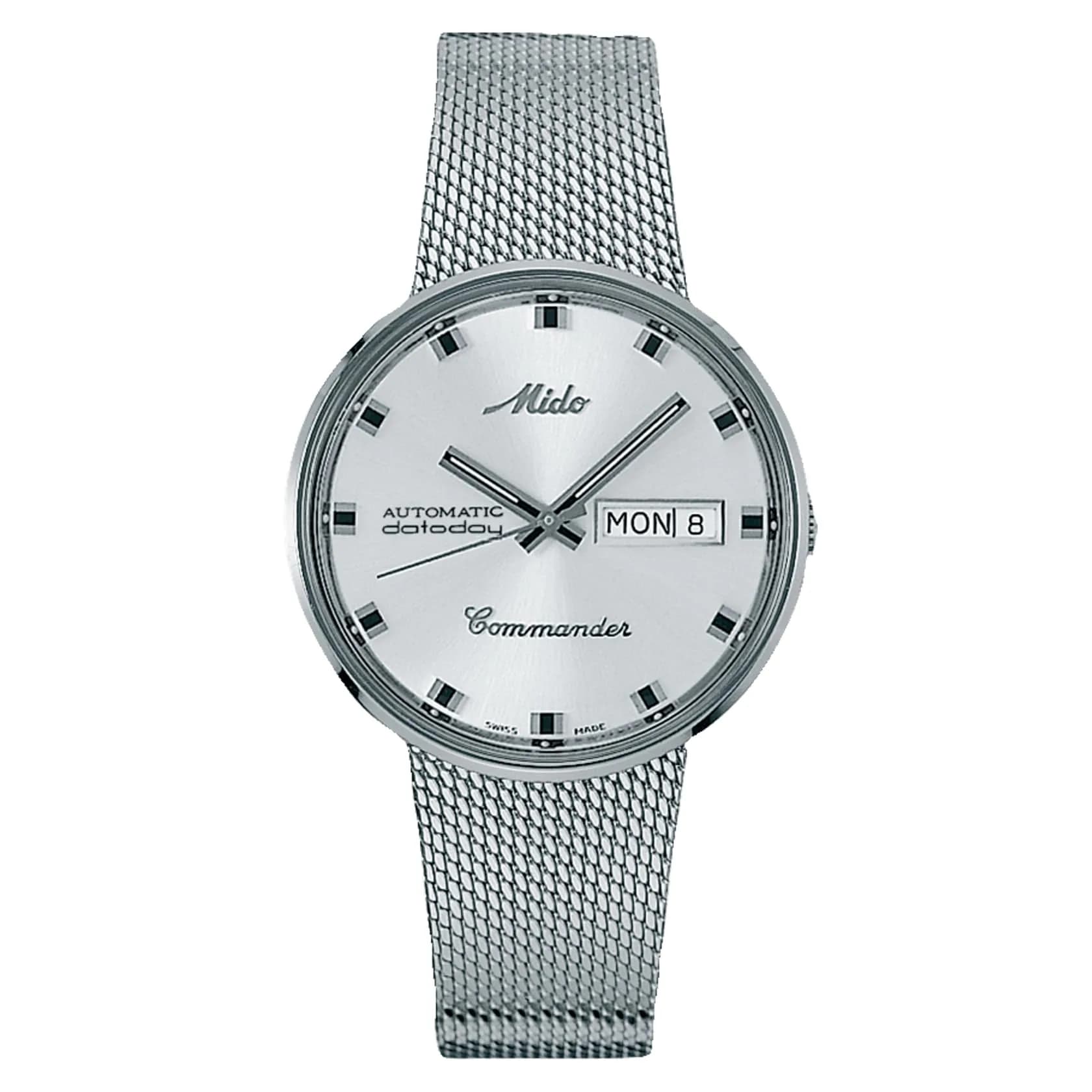 MIDO Commander 1959 Swiss Automatic Watch for Men - 37mm Yellow Dial - Stainless Steel Bracelet with Gold PVD Coating — Silver on Milanese Stainless Steel