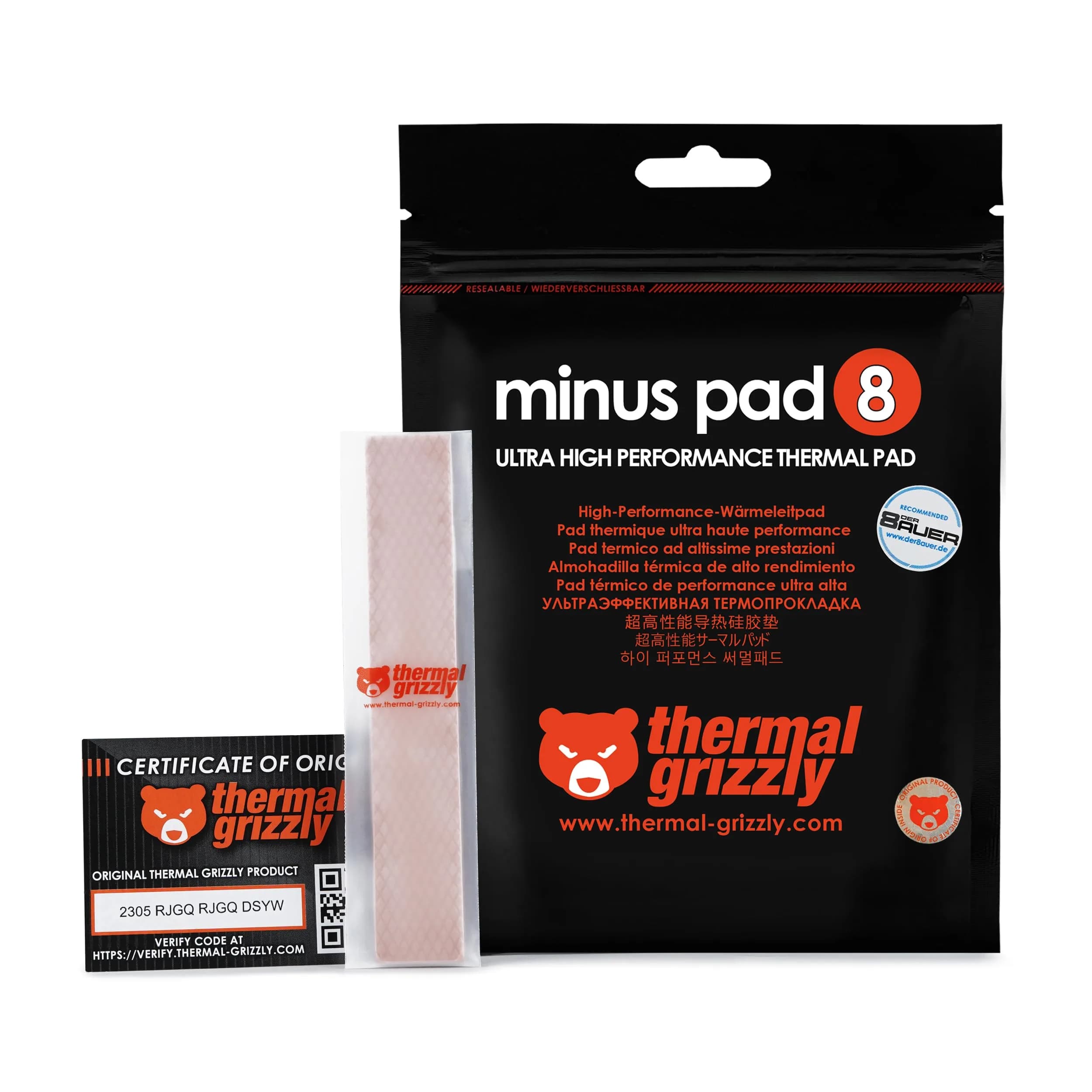 Thermal Grizzly Minus Pad 8 120x20x0.5mm Thermal Interface Pad | 8W/(m·K) Thermal Conductivity — Minus Pad 8