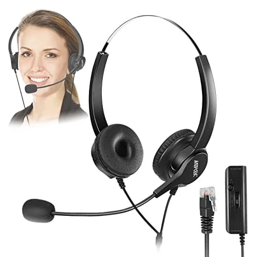 AGPTEK Noise Cancelling Corded Monaural Headset with Flexible Mic & RJ9 Connector | 19cm (7.5in) Length thumbnail 1