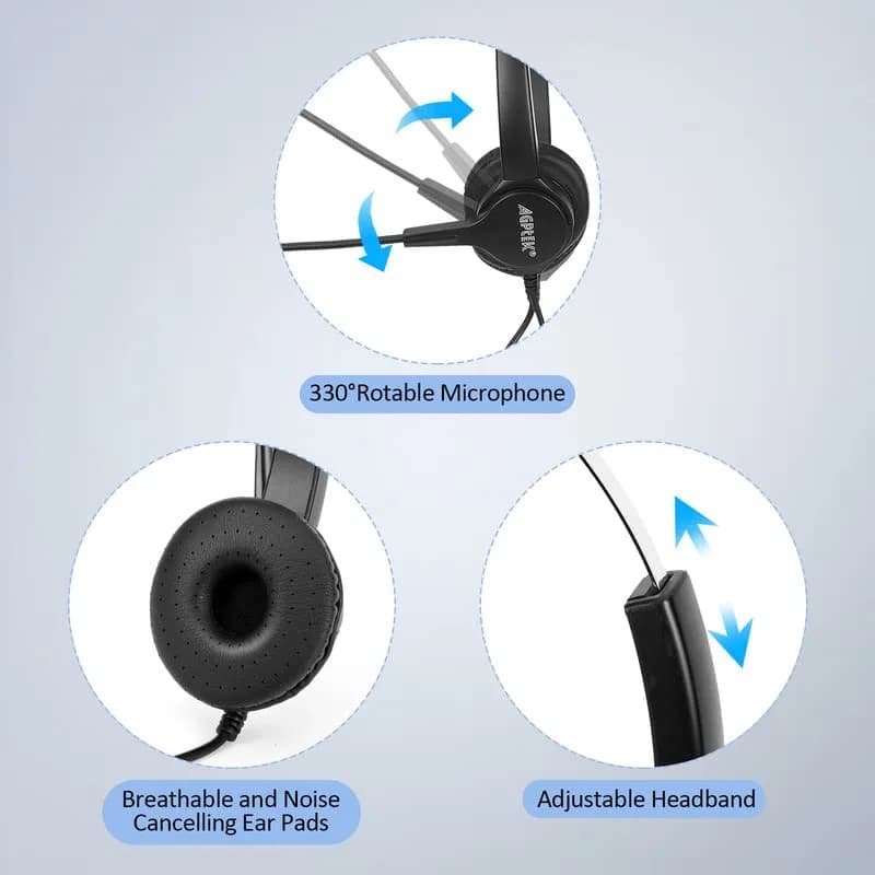 AGPTEK Noise Cancelling Corded Monaural Headset with Flexible Mic & RJ9 Connector | 19cm (7.5in) Length thumbnail 5