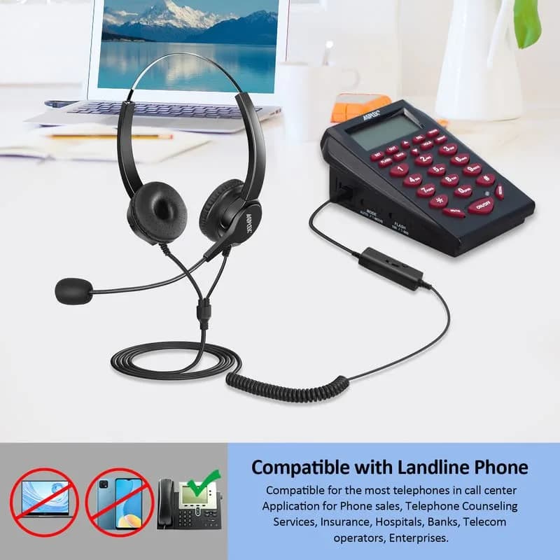 AGPTEK Noise Cancelling Corded Monaural Headset with Flexible Mic & RJ9 Connector | 19cm (7.5in) Length thumbnail 7