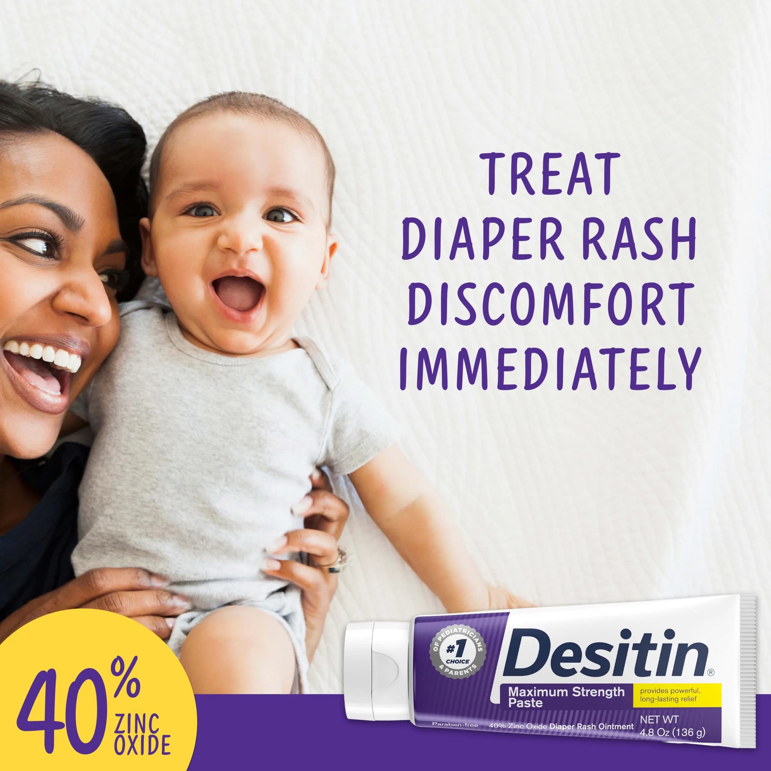 Desitin Maximum Strength Diaper Rash Paste 4.8 oz (136 g) | 40% Zinc Oxide for 12-Hour Protection - view 2