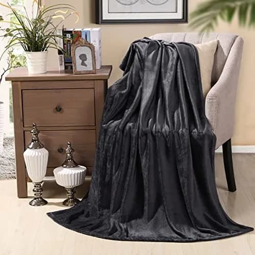 HYSEAS Flannel Fleece Throw Blanket Dark Grey | Super Soft Plush Microfiber for Couch & Bed thumbnail 2