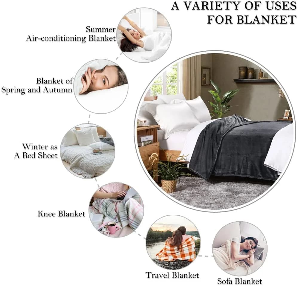 HYSEAS Flannel Fleece Throw Blanket Dark Grey | Super Soft Plush Microfiber for Couch & Bed thumbnail 3