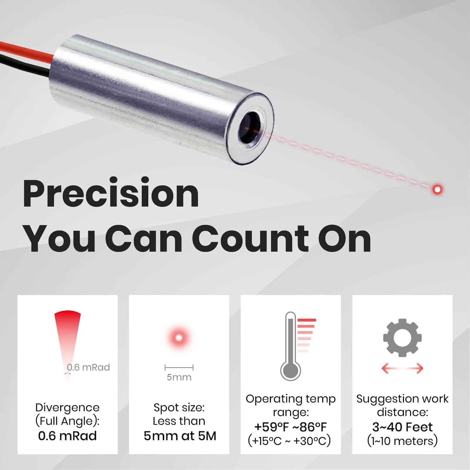 Quarton Red Dot Laser Module 7mm x 21mm | Class 2, <1mW, 2.6-6V, APC Driver - view 7