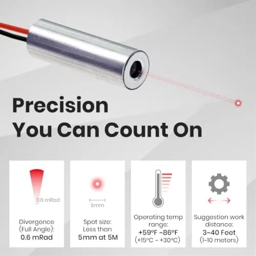 Quarton Red Dot Laser Module 7mm x 21mm | Class 3R <2.5mW, 6V Operation thumbnail 7