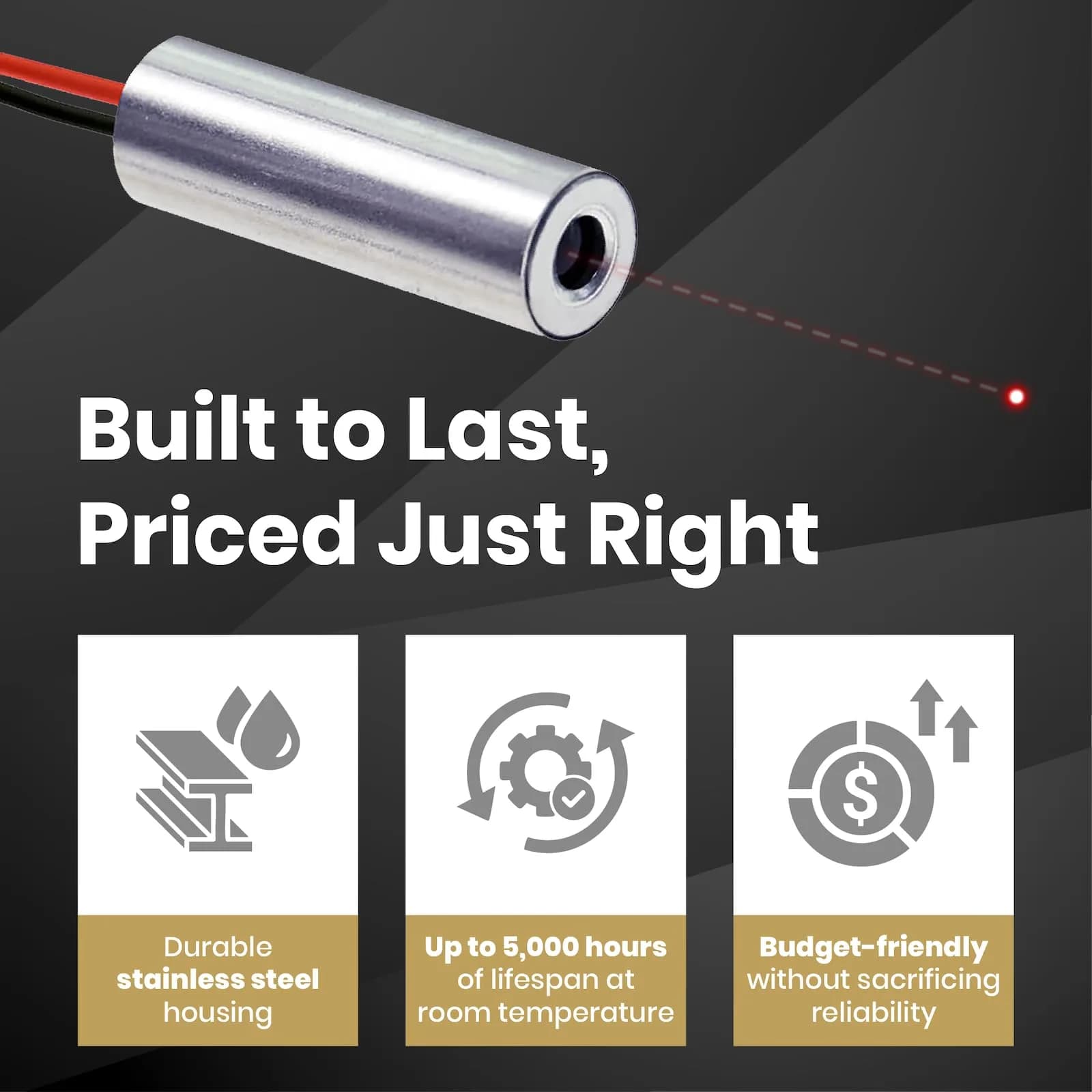 Quarton Red Dot Laser Module 7mm x 21mm | Class 3R <2.5mW, 6V Operation - view 4