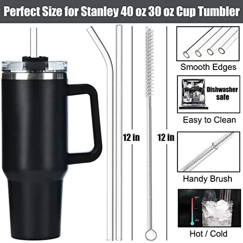 ALINK Clear 8 Count Bent Glass Straws for Stanley Tumblers | 30cm (12 in) Reusable Borosilicate Glass Straws with 2 Brushes - view 2