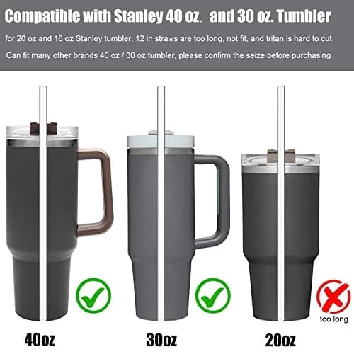 ALINK Clear 8 Count Bent Glass Straws for Stanley Tumblers | 30cm (12 in) Reusable Borosilicate Glass Straws with 2 Brushes - view 3