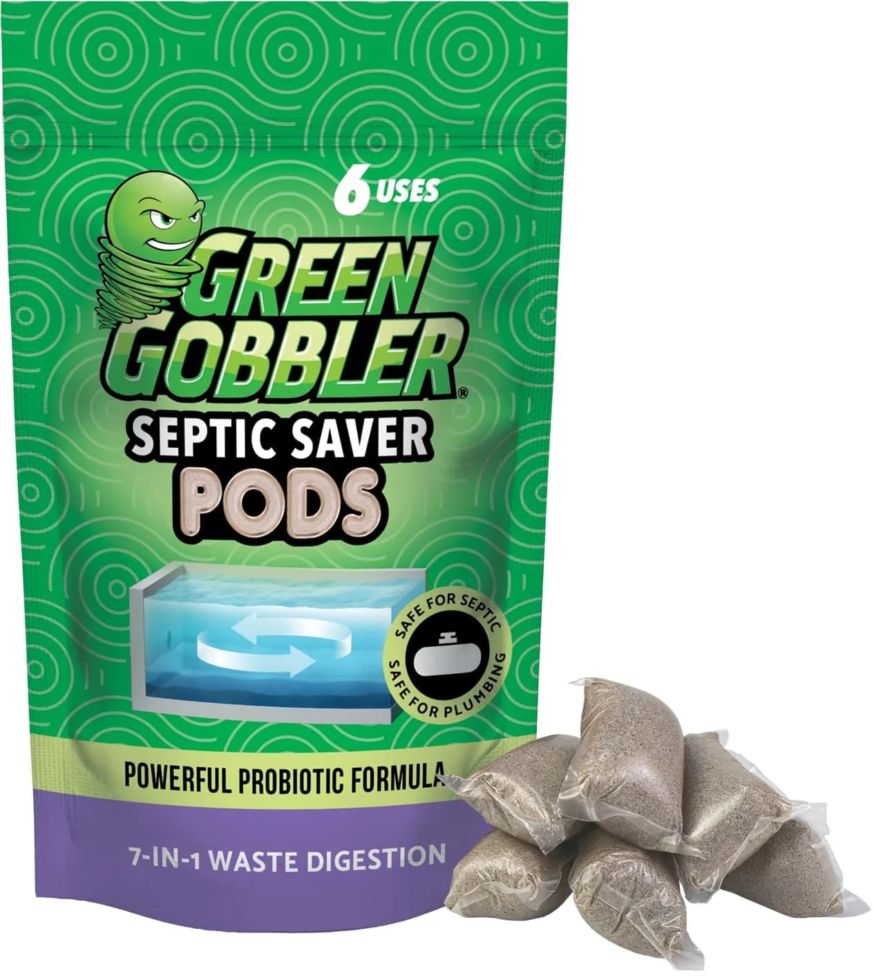 Green Gobbler Septic Tank Enzyme Treatment Packets | 6-Month Supply for Septic Care - main product image