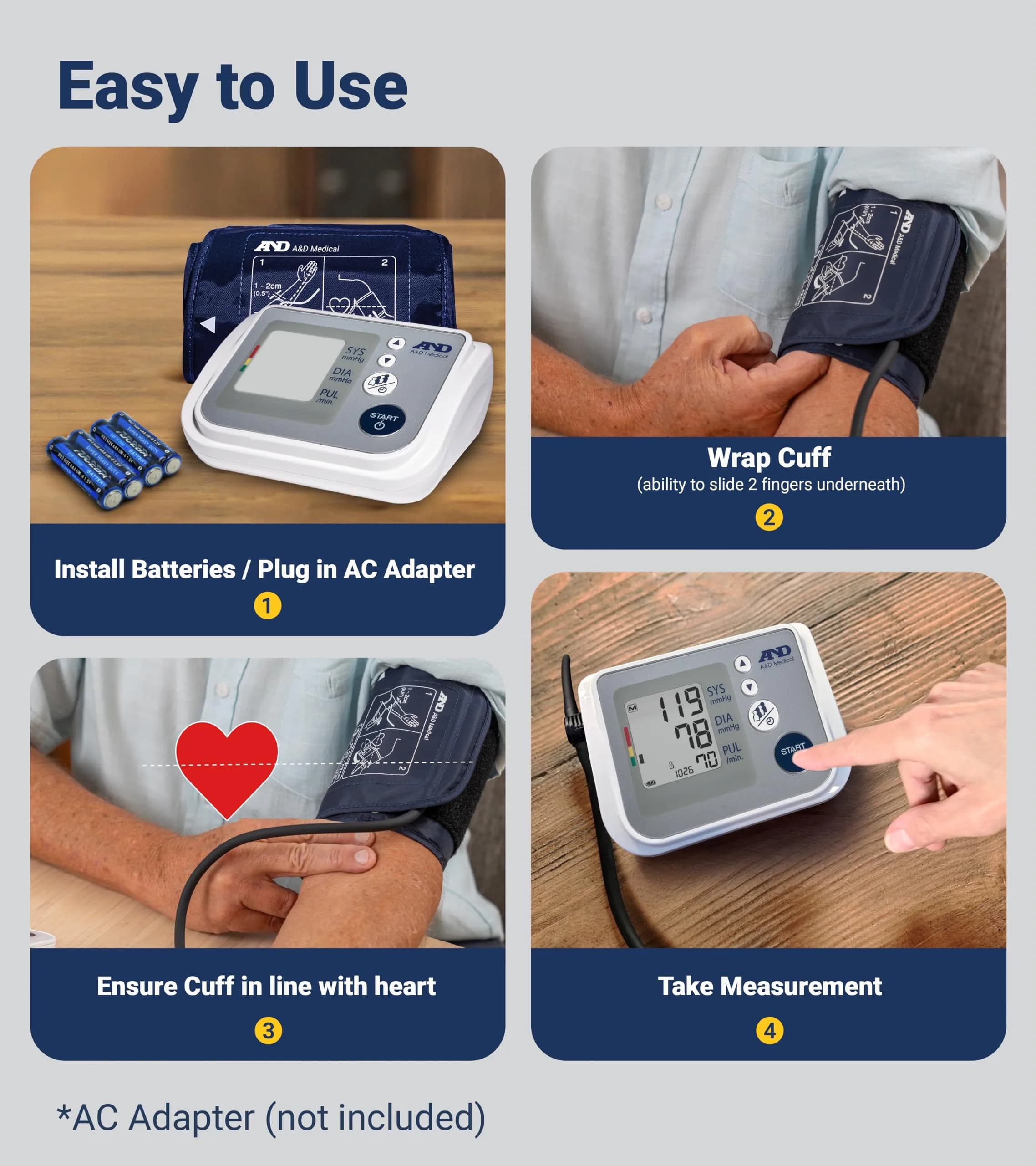 A&D Medical UA-767F Automatic Blood Pressure Monitor | 4 Users, 60 Memories/User, Wide Cuff 22-42cm, App Compatible - view 4