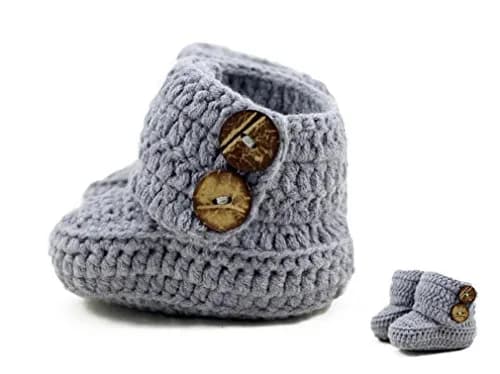 zefen Baby Booties Newborn Socks Handmade Shoes Deep Small Gray | Cotton Crochet thumbnail 2