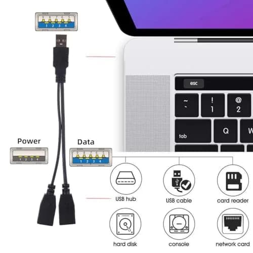 cablecc Dual USB 3.0 Male to USB Female Y Cable 20cm (0.65ft) | Extra Power & Data for Hard Drives, Printers, Scanners thumbnail 7