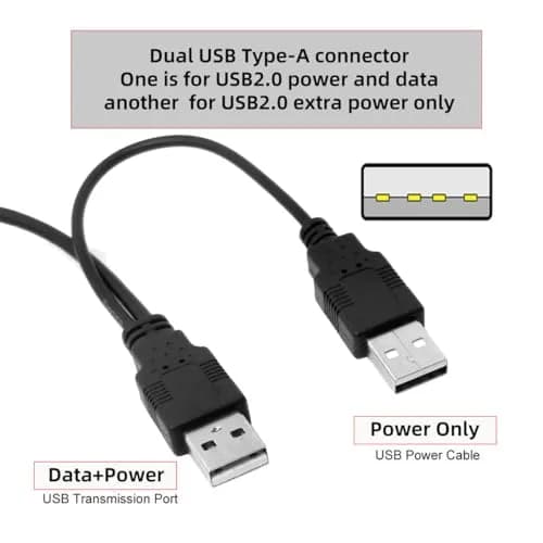 cablecc Dual USB 2.0 Type-A to Type-B Y Cable 60cm (2ft) | Extra Power & Data for External Drives thumbnail 4