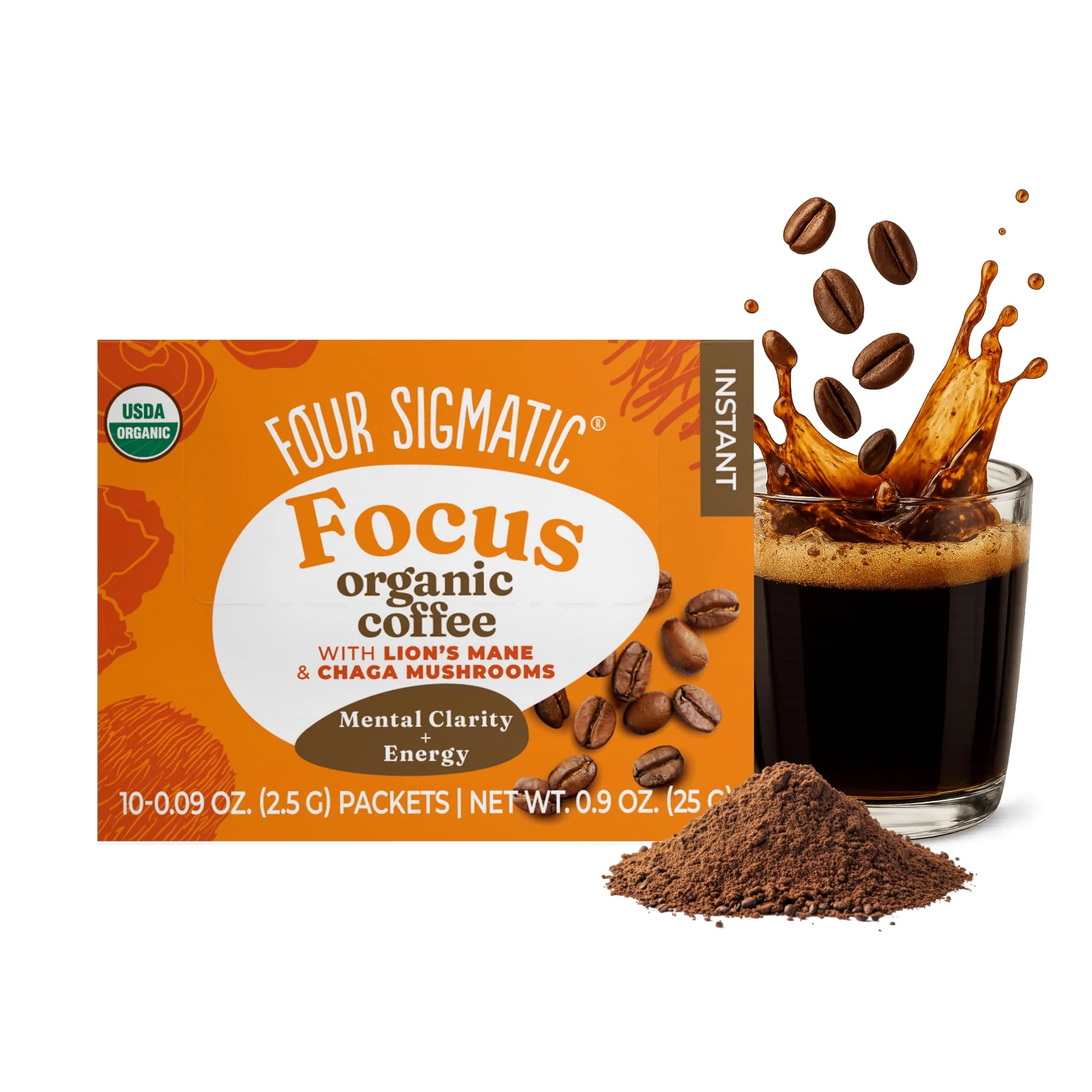 Four Sigmatic Organic Mushroom Coffee Mix with Lion's Mane & Chaga 10 Packets | 50mg Caffeine per Serving - main product image