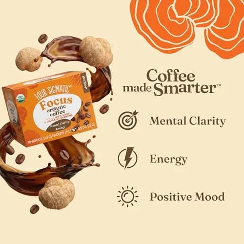 Four Sigmatic Organic Mushroom Coffee Mix with Lion's Mane & Chaga 10 Packets | 50mg Caffeine per Serving thumbnail 2