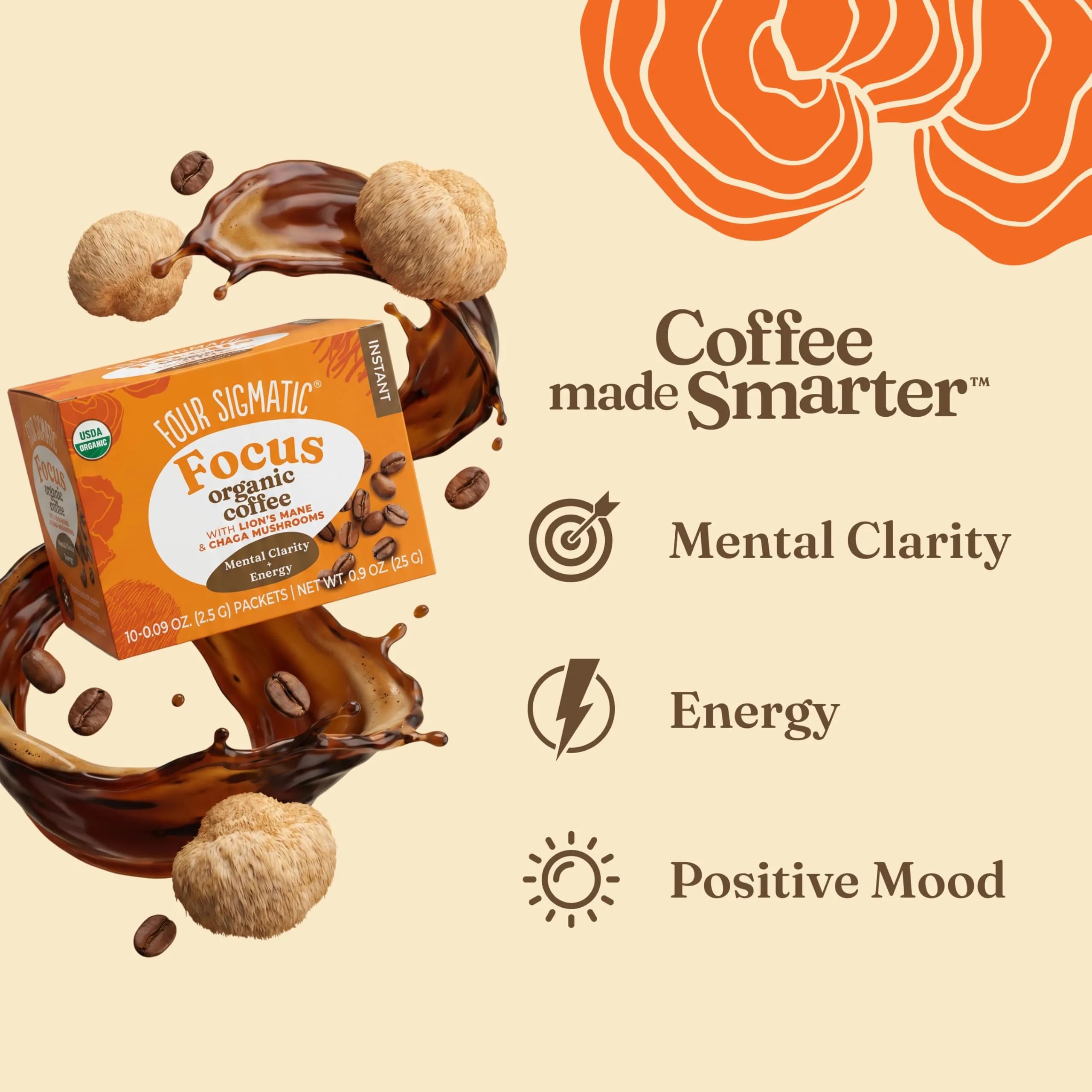 Four Sigmatic Organic Mushroom Coffee Mix with Lion's Mane & Chaga 10 Packets | 50mg Caffeine per Serving - view 2