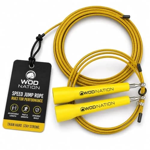 WOD Nation Adjustable Speed Jump Rope - Yellow, Alloy Steel, Adjustable Length | Full-Body Cardio Fitness thumbnail 1