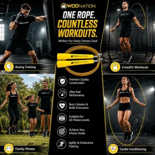WOD Nation Adjustable Speed Jump Rope - Yellow, Alloy Steel, Adjustable Length | Full-Body Cardio Fitness thumbnail 6
