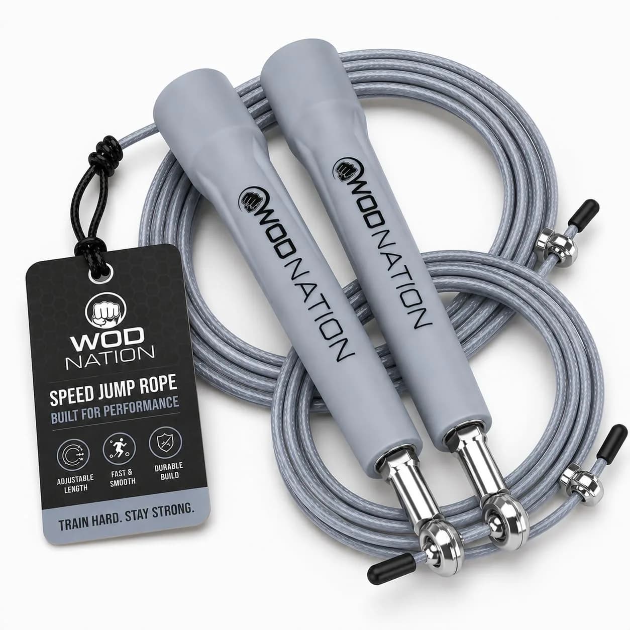 WOD Nation Adjustable Speed Jump Rope - Grey | Classic Fitness Equipment for Men, Women & Kids — Grey