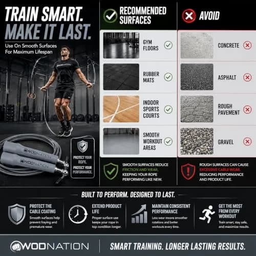 WOD Nation Adjustable Speed Jump Rope - Grey | Classic Fitness Equipment for Men, Women & Kids thumbnail 7