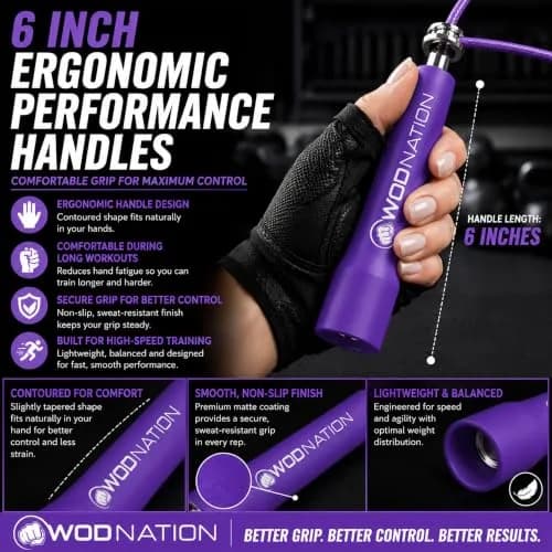 WOD Nation Adjustable Speed Jump Rope - Purple, Adjustable Length | Home Gym & Cardio Equipment for Men, Women & Kids thumbnail 7
