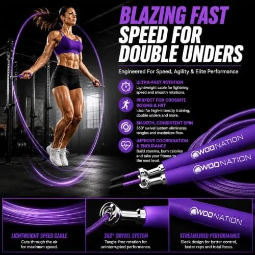 WOD Nation Adjustable Speed Jump Rope - Purple, Adjustable Length | Home Gym & Cardio Equipment for Men, Women & Kids thumbnail 2