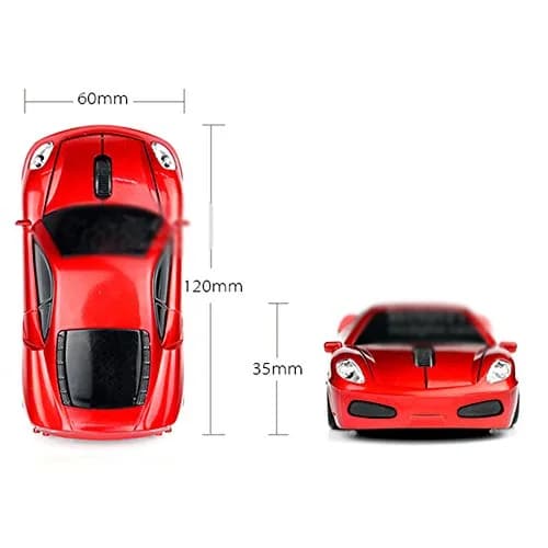 MGbeauty Sport Car Shape Wireless Mouse 1600dpi | Gaming & Office Use (120x60x35mm, Red) thumbnail 2