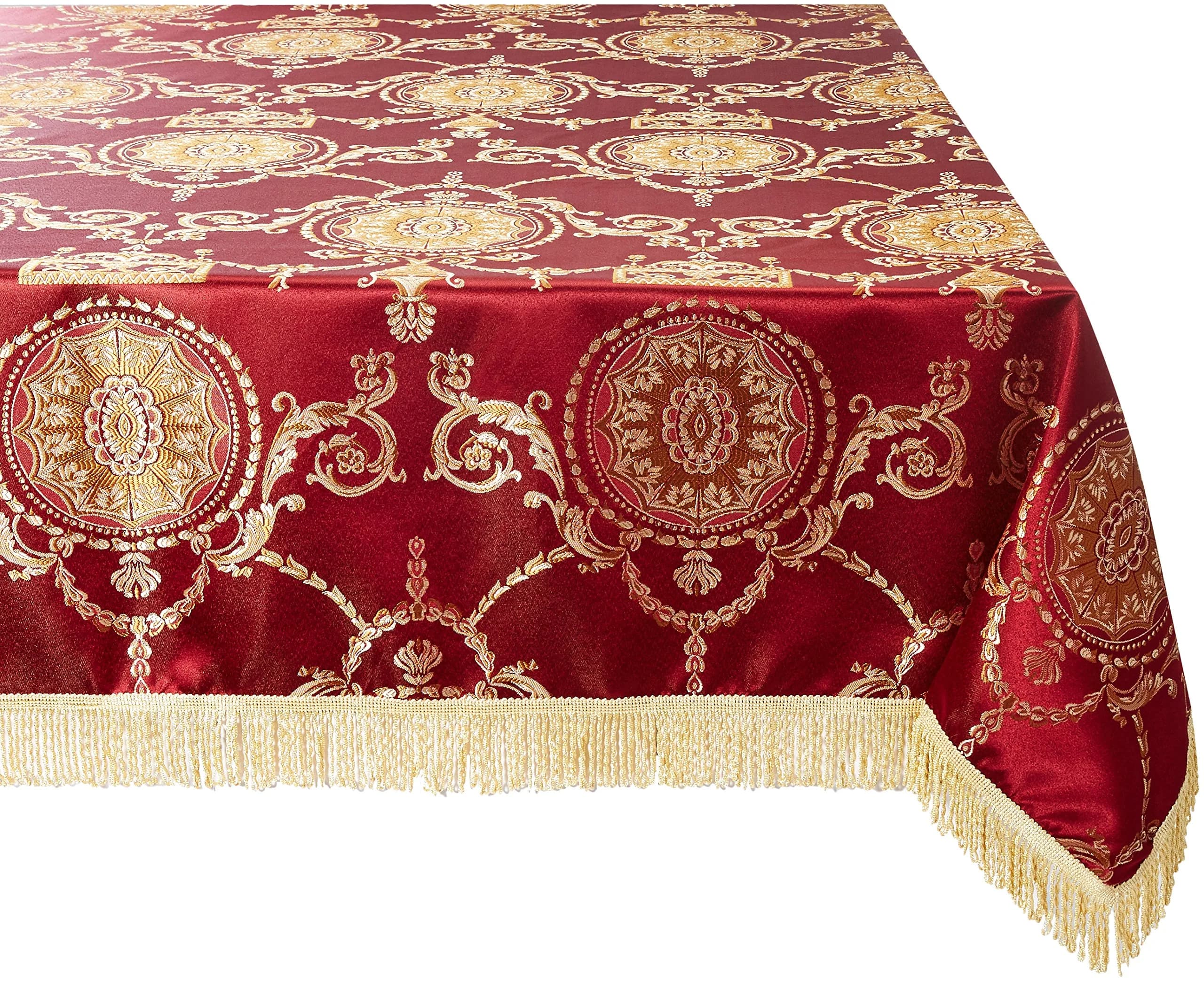 Violet Linen Prestige Damask Design Tablecloth Burgundy 52" x 70" | Elegant Damask Pattern for Special Events