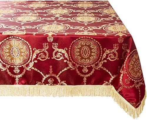 Violet Linen Prestige Damask Design Tablecloth Burgundy 52" x 70" | Elegant Damask Pattern for Special Events thumbnail 1