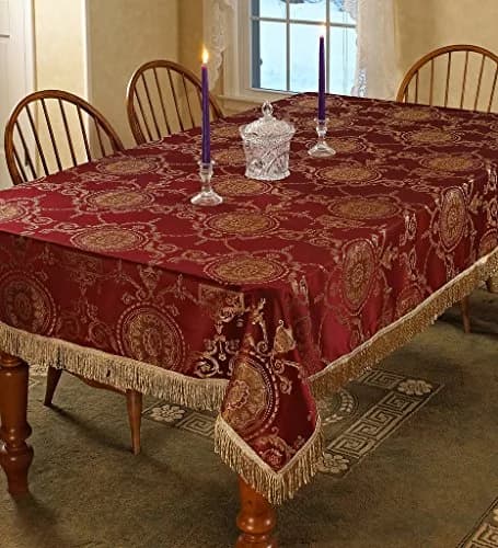 Violet Linen Prestige Damask Design Tablecloth Burgundy 52" x 70" | Elegant Damask Pattern for Special Events thumbnail 2