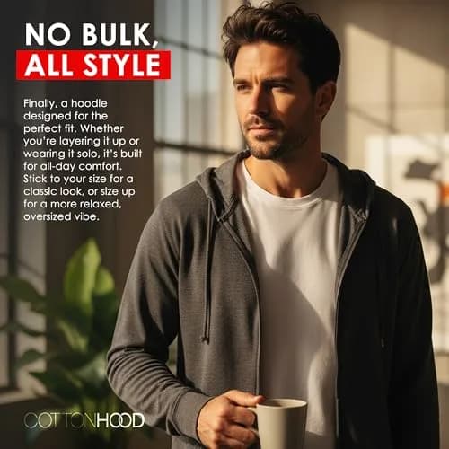 Cottonhood Lightweight Jersey Full Zip Hoodie for Men | Slim Fit, Soft Long Sleeve, Breathable, 28-inch Length thumbnail 5